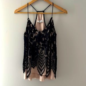 Black lace tank with cream underlining
